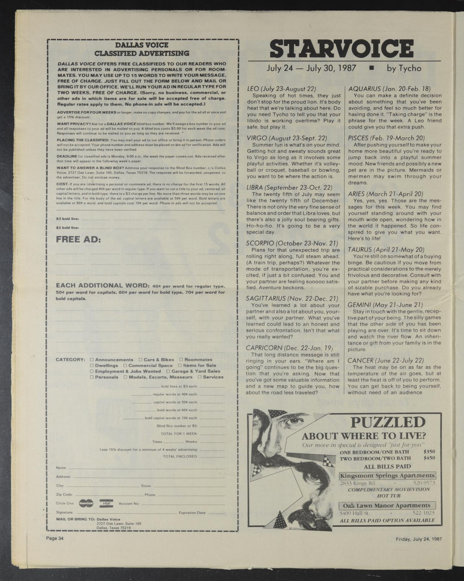 Dallas Voice (Dallas, Tex.), Vol. 4, No. 11, Ed. 1 Friday, July 24, 1987
                                                
                                                    [Sequence #]: 34 of 36
                                                