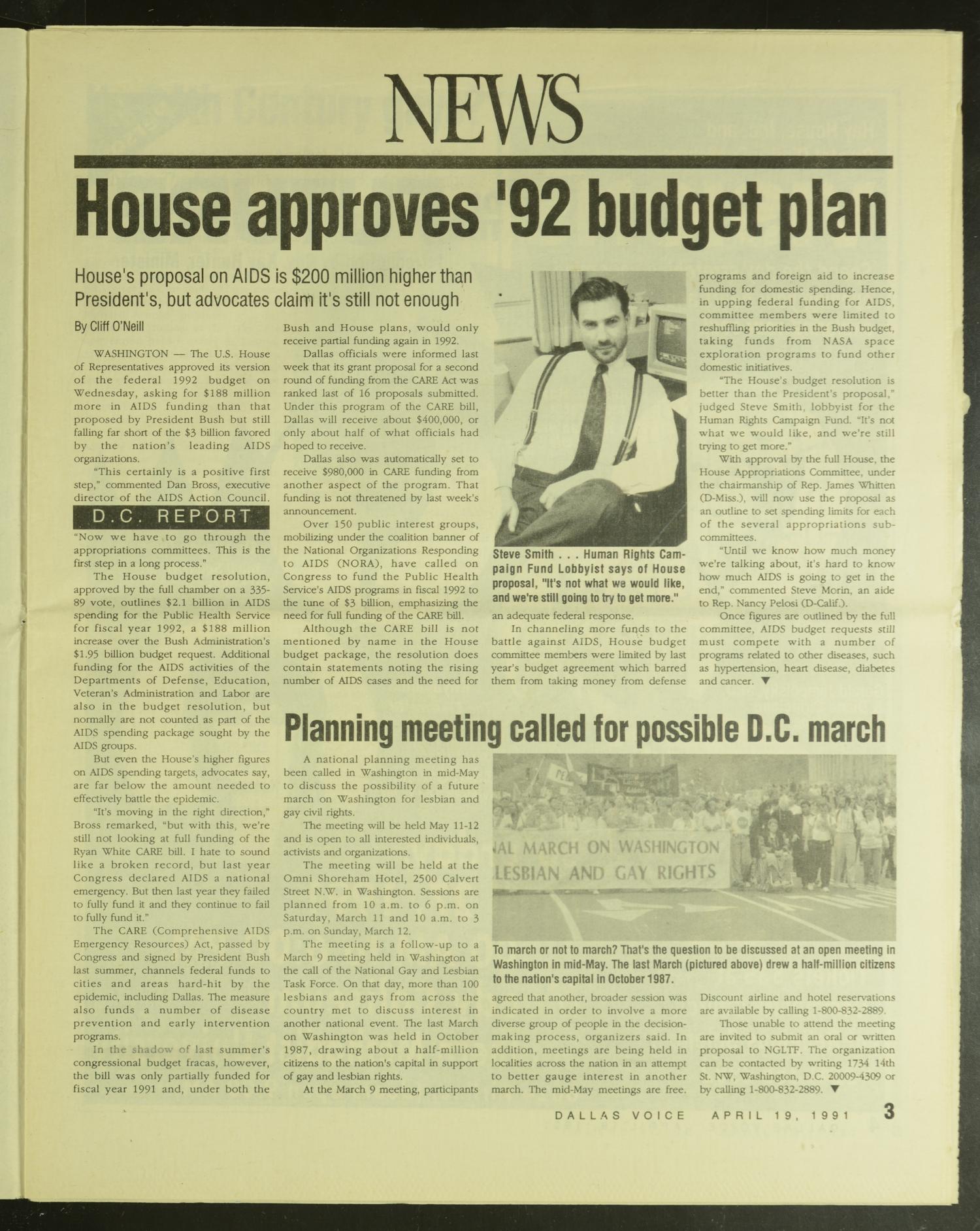 Dallas Voice (Dallas, Tex.), Vol. 7, No. 51, Ed. 1 Friday, April 19, 1991
                                                
                                                    [Sequence #]: 3 of 32
                                                