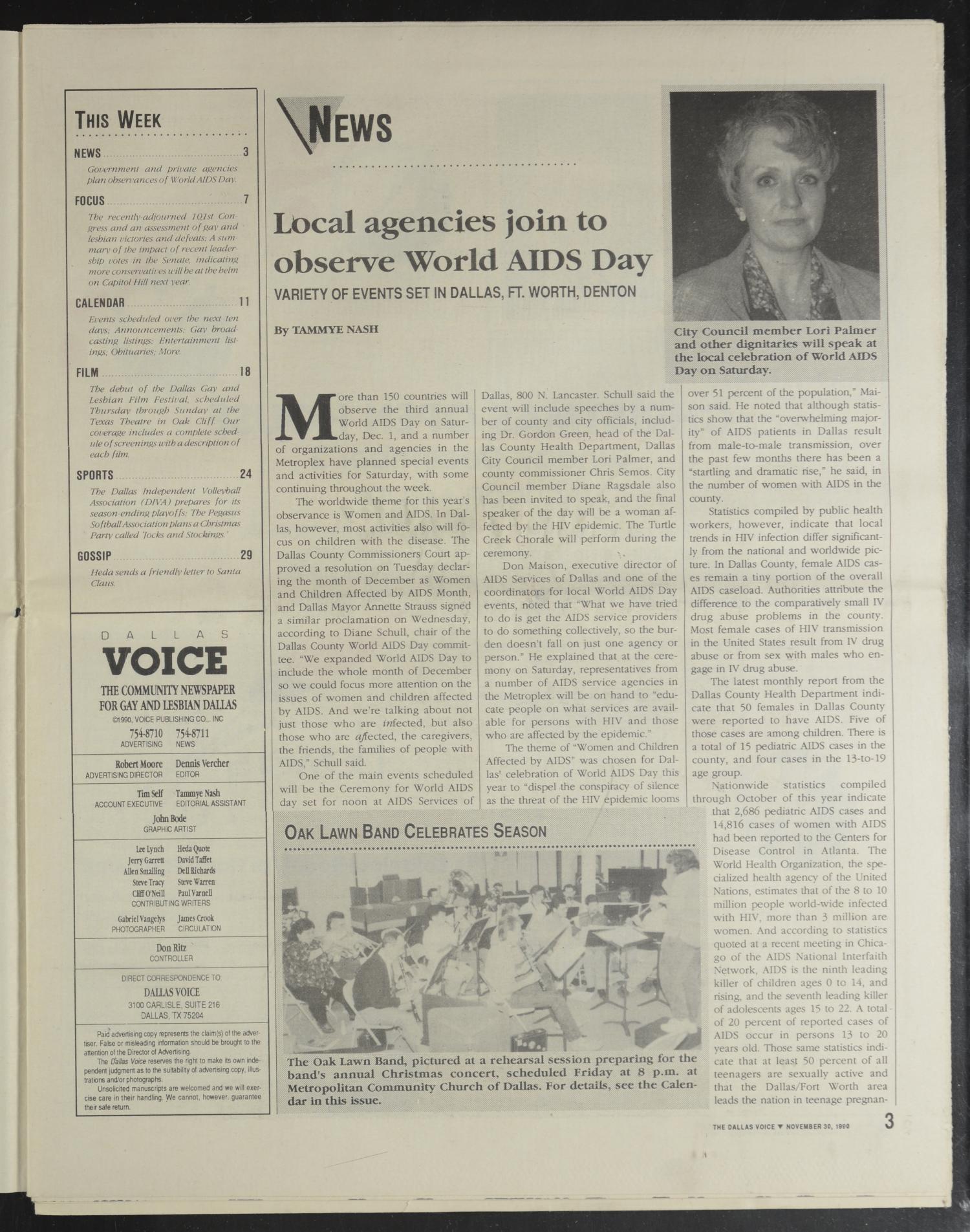 Dallas Voice (Dallas, Tex.), Vol. 7, No. 31, Ed. 1 Friday, November 30, 1990
                                                
                                                    [Sequence #]: 3 of 36
                                                