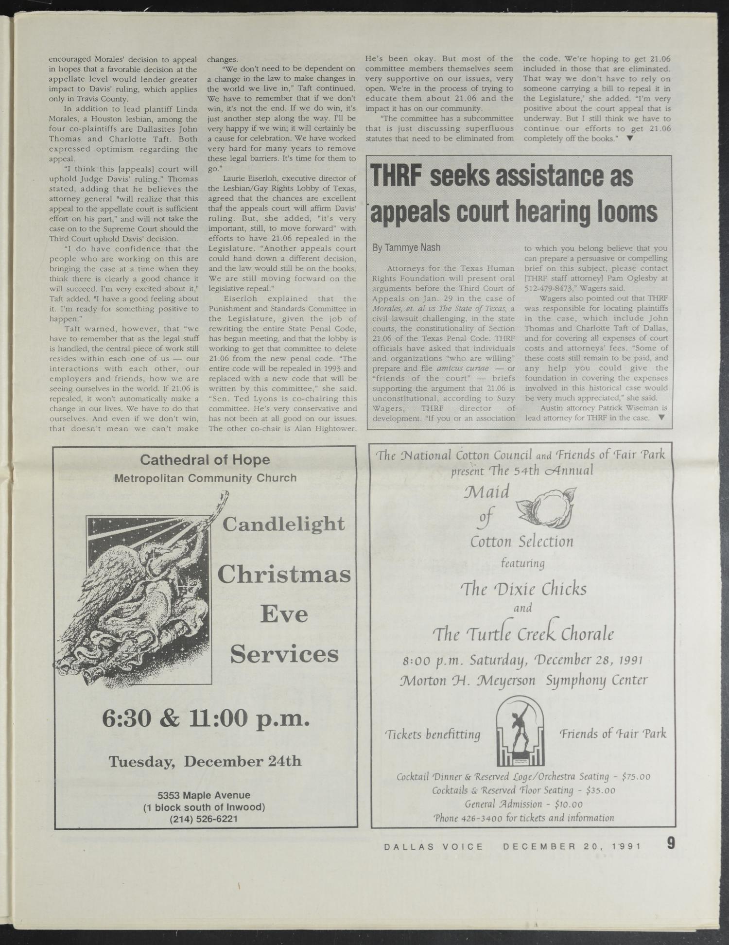 Dallas Voice (Dallas, Tex.), Vol. 8, No. 35, Ed. 1 Friday, December 20, 1991
                                                
                                                    [Sequence #]: 9 of 40
                                                