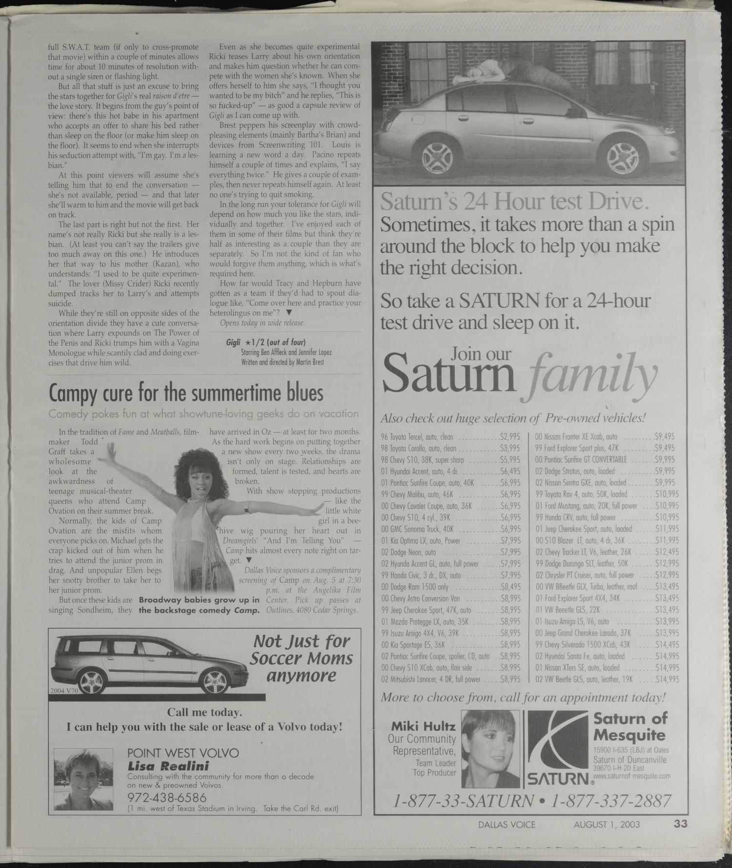 Dallas Voice (Dallas, Tex.), Vol. 20, No. 14, Ed. 1 Friday, August 1, 2003
                                                
                                                    [Sequence #]: 33 of 68
                                                