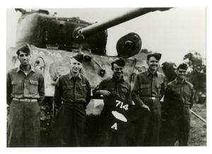 Primary view of object titled '[Photograph of 714th Tank Battalion Soldiers and Tank]'.
