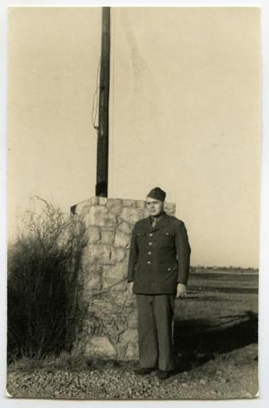 Primary view of object titled '[Photograph of Soldier at Camp Barkeley]'.
