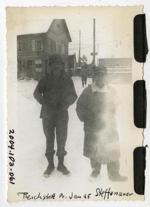 Primary view of object titled '[Photograph of Soldiers in Snowy Town]'.