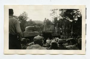 Primary view of object titled '[Photograph of Soldiers and Man on Tank]'.