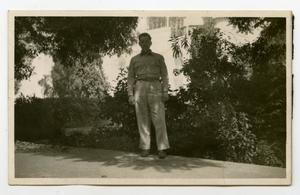 Primary view of object titled '[Photograph of Soldier in Taj Mahal Gardens]'.