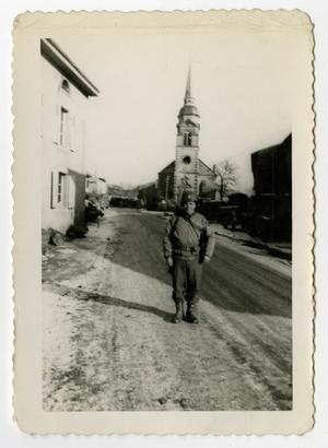 [Photograph of Soldier and French Church]