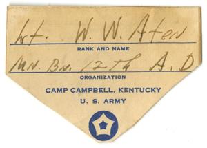 [Lt. W. W. Aten Address Card]