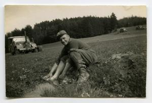 [Photograph of Soldier Washing Feet]