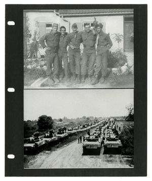 [Scrapbook Page: Photographs of Soldiers and Tanks]