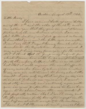 Primary view of object titled '[Letter from L. D. Bradley to Minnie Bradley - August 19, 1866]'.