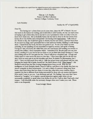 [Transcript of Letter from Minnie Bradley to L. D. Bradley - April 16, 1865]