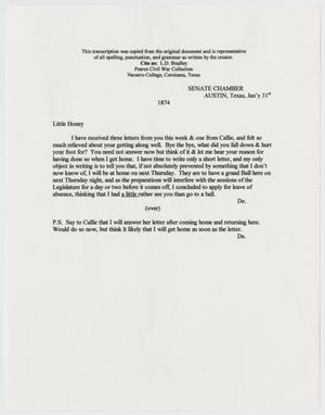 [Transcript of Letter from L. D. Bradley to Minnie Bradley - January 31, 1874]