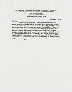 [Transcript of Letter from L. D. Bradley to Minnie Bradley - April 17, 1874]