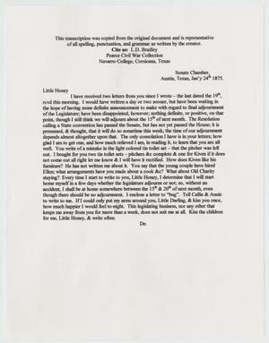 [Transcript of Letter from L. D. Bradley to Minnie Bradley - January 24, 1875]