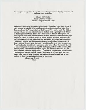 [Transcript of Letter from Minnie Bradley to L. D. Bradley]