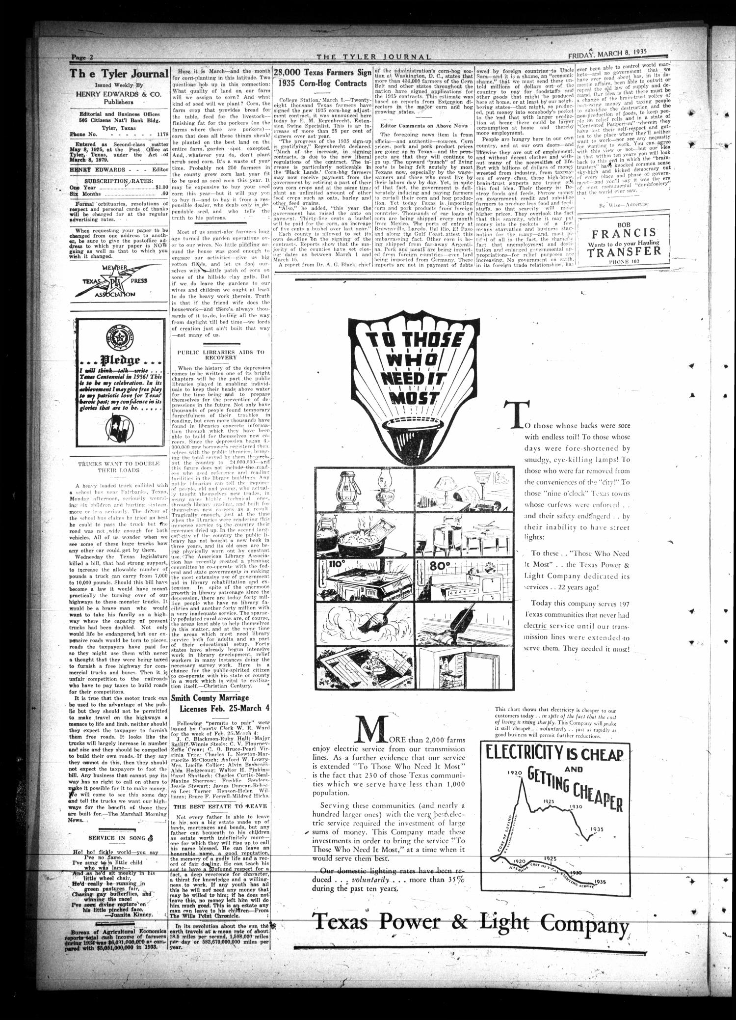 The Tyler Journal (Tyler, Tex.), Vol. 10, No. 45, Ed. 1 Friday, March 8, 1935
                                                
                                                    [Sequence #]: 2 of 8
                                                