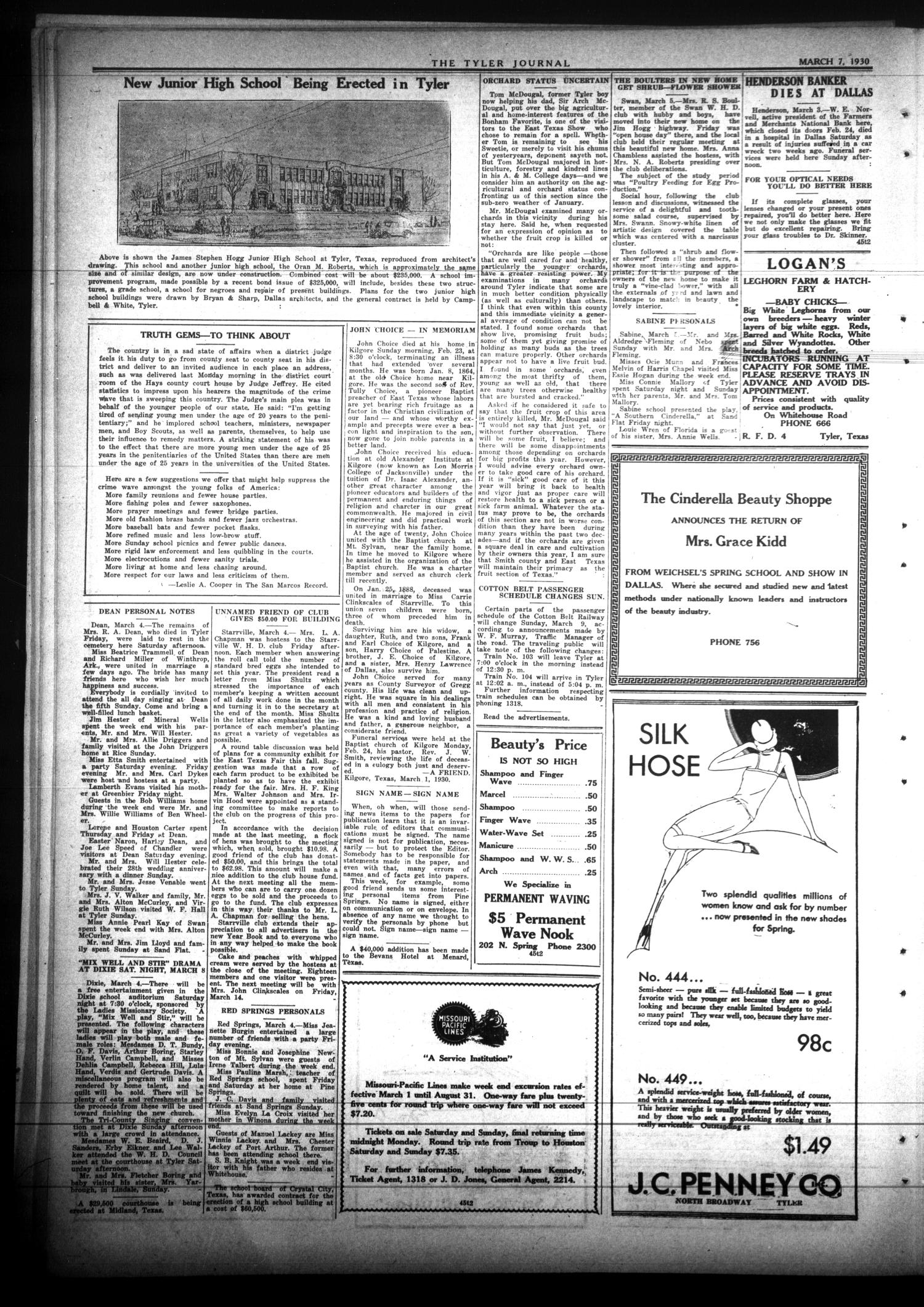 The Tyler Journal (Tyler, Tex.), Vol. 5, No. 45, Ed. 1 Friday, March 7, 1930
                                                
                                                    [Sequence #]: 4 of 16
                                                
