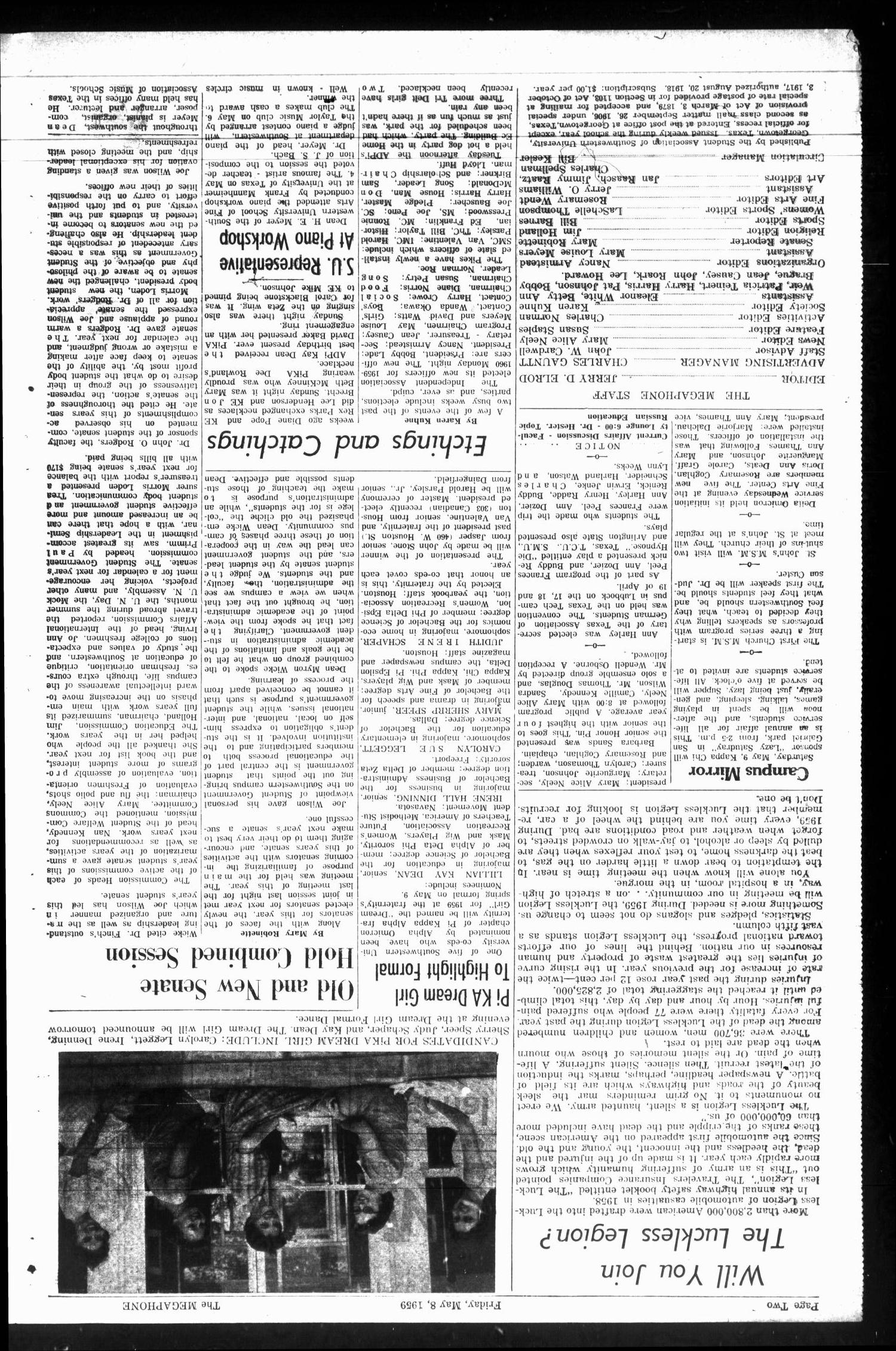 The Megaphone (Georgetown, Tex.), Vol. 53, No. 28, Ed. 1 Friday, May 8, 1959
                                                
                                                    [Sequence #]: 2 of 4
                                                