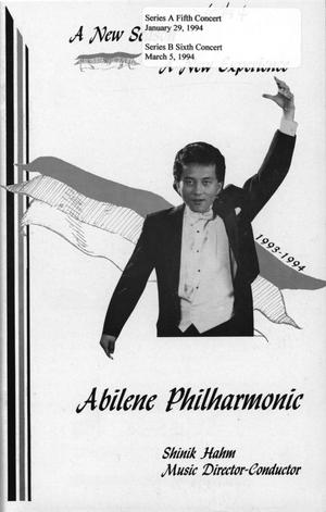 Primary view of object titled 'Abilene Philharmonic Playbill: January 29-March 5, 1994'.