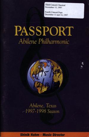 Primary view of object titled 'Abilene Philharmonic Playbill: November 15-December 14, 1997'.