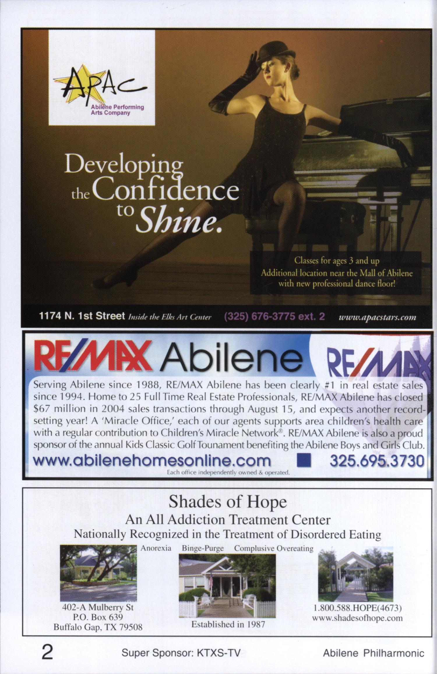 Abilene Philharmonic Playbill: April 2-May 7, 2005
                                                
                                                    2
                                                