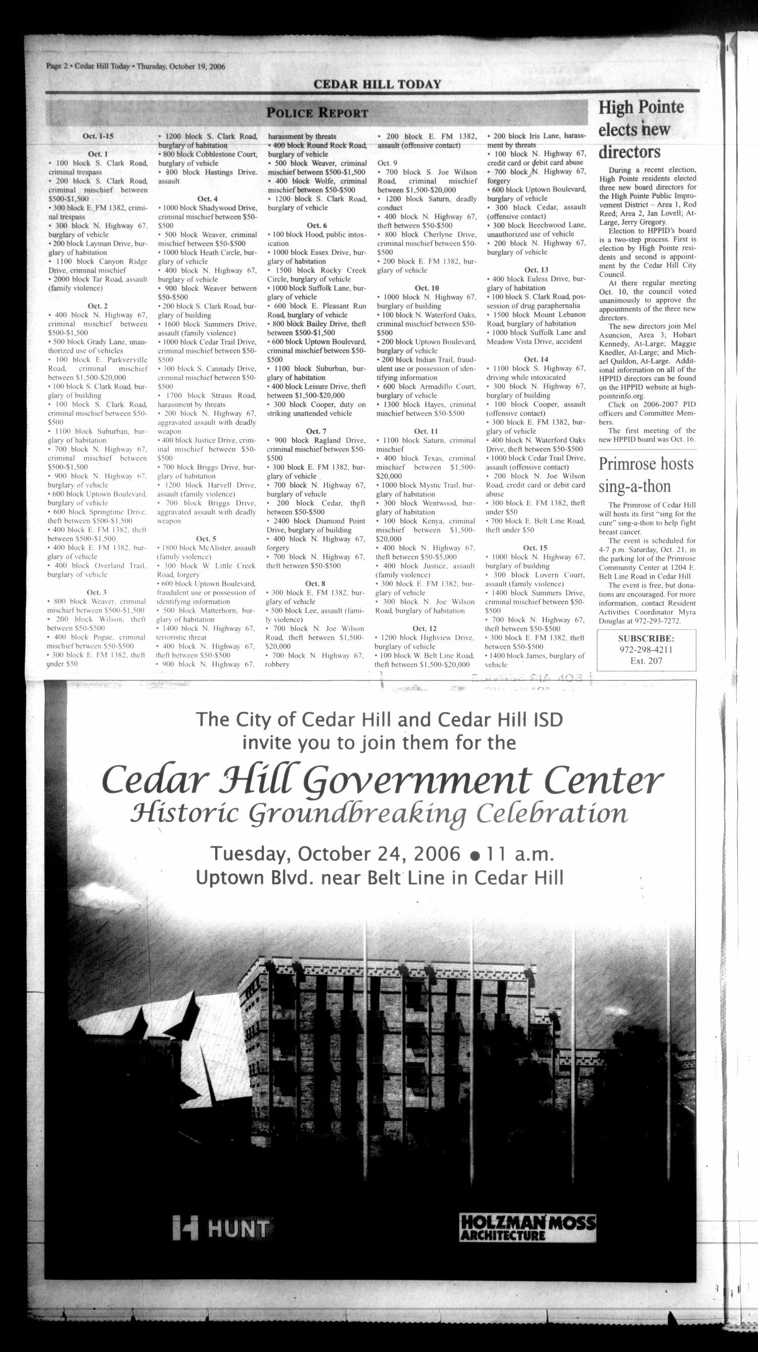 Today Cedar Hill (Duncanville, Tex.), Vol. 41, No. 27, Ed. 1 Thursday, October 19, 2006
                                                
                                                    [Sequence #]: 2 of 26
                                                