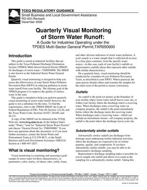 Quarterly Visual Monitoring of Storm Water Runoff: A Gude for Industries Operating under the TPDES Multi-Sector General Permit, TXR050000