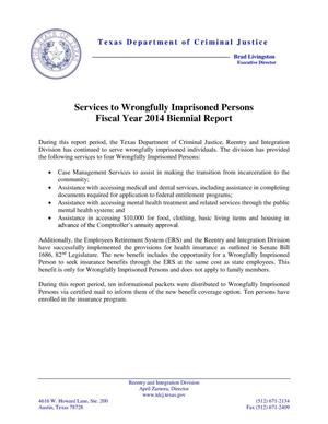 Services to Wrongfully Imprisoned Persons- Fiscal Year 2014 Biennial Report