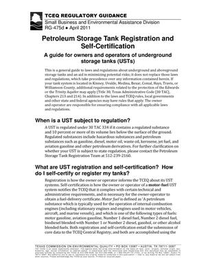 Petroleum Storage Tank Registration and Self-Certification