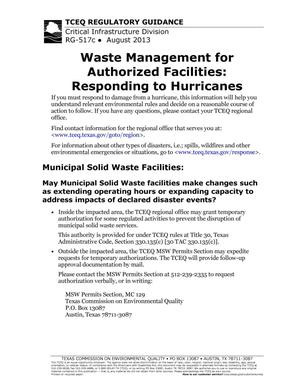 Waste Management for Authorized Facilities: Responding to Hurricanes