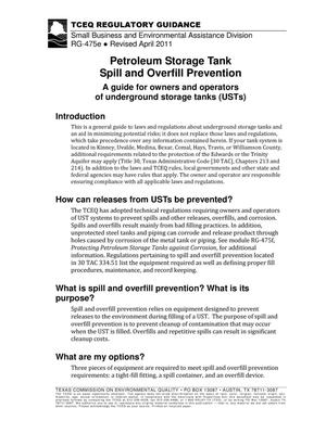 Petroleum Storage Tank Spill and Overfill Prevention: A guide for owners and operators of underground storage tanks (USTs)