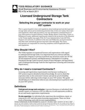 Licensed Underground Storage Tank Contractors: Selecting the proper contractor to work on your UST system
