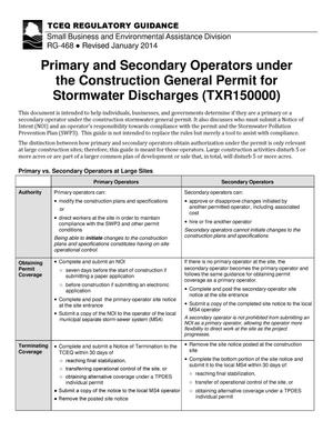 Primary and Secondary Operators under the Construction General Permit for Stormwater Discharges (TXR150000)