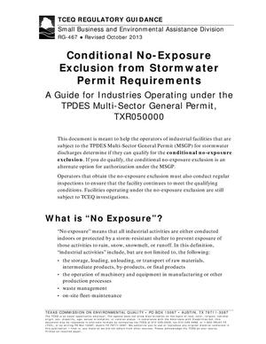 Conditional No-Exposure Exclusion from Stormwater Permit Requirements: A Guide for Industries Operating Under the TPDES Multi-Sector General Permit TXR050000