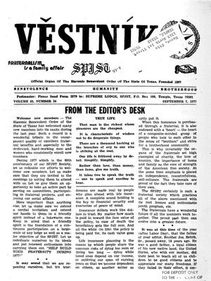 Primary view of object titled 'Věstník (West, Tex.), Vol. 65, No. 36, Ed. 1 Wednesday, September 7, 1977'.