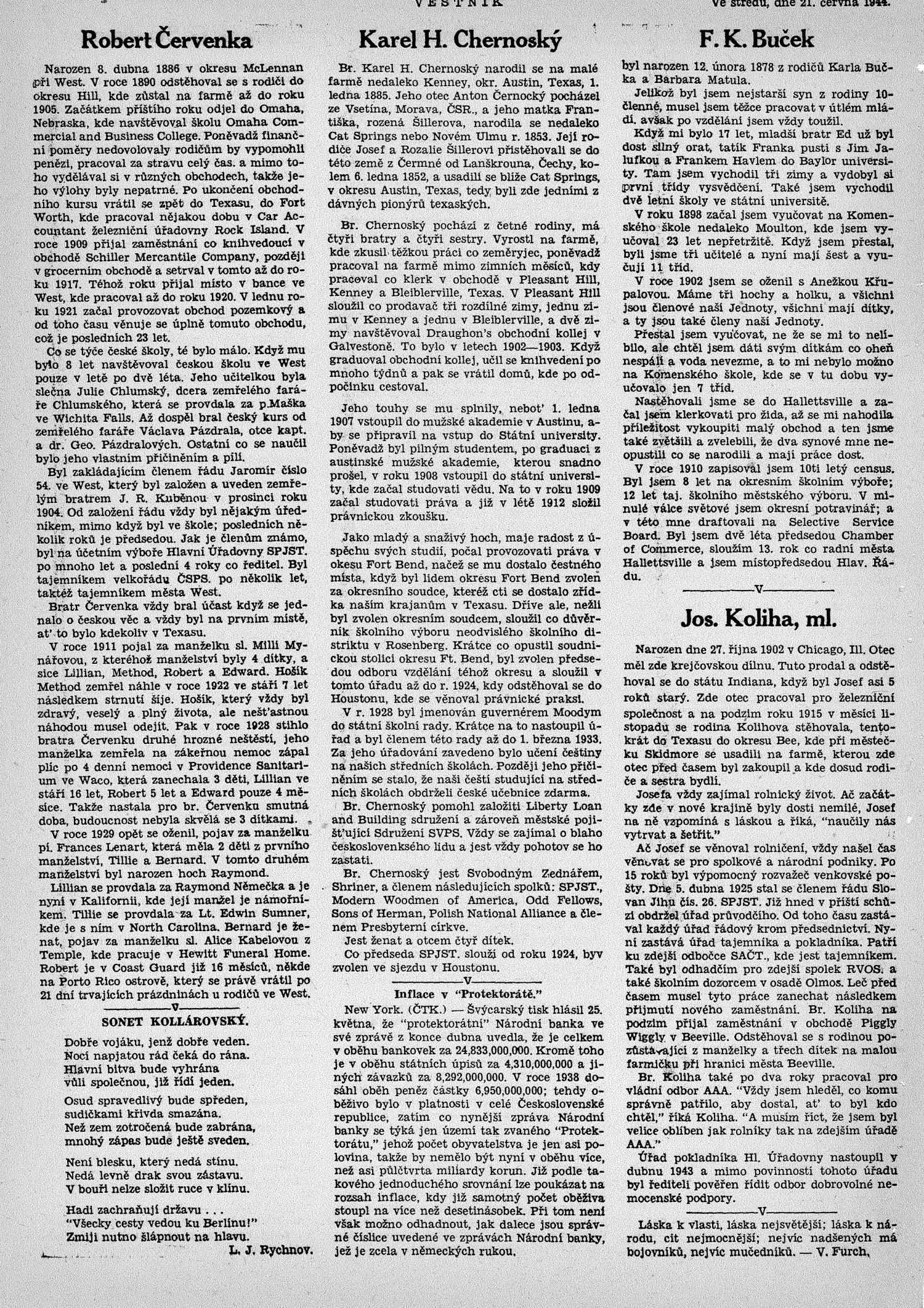 Věstník (West, Tex.), Vol. 32, No. 25, Ed. 1 Wednesday, June 21, 1944
                                                
                                                    [Sequence #]: 4 of 40
                                                