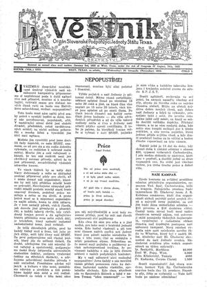Věstník (West, Tex.), Vol. 22, No. 3, Ed. 1 Wednesday, November 29, 1933