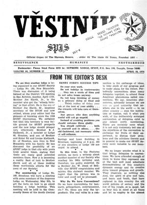 Primary view of object titled 'Věstník (West, Tex.), Vol. 64, No. 17, Ed. 1 Wednesday, April 28, 1976'.