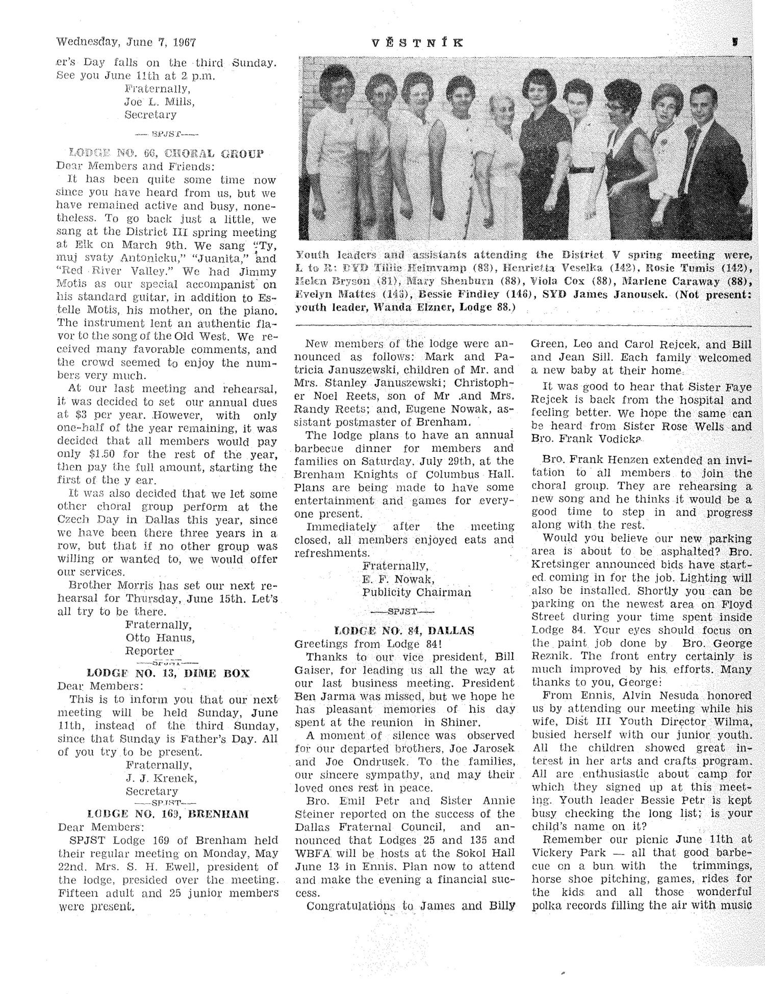 Věstník (West, Tex.), Vol. 55, No. 23, Ed. 1 Wednesday, June 7, 1967
                                                
                                                    [Sequence #]: 5 of 32
                                                