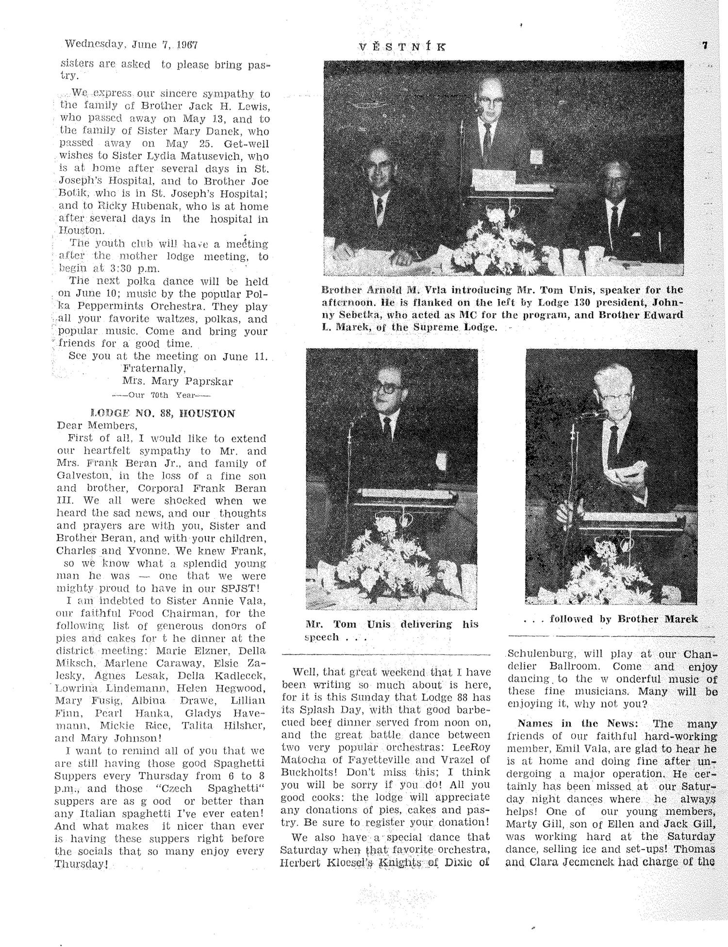 Věstník (West, Tex.), Vol. 55, No. 23, Ed. 1 Wednesday, June 7, 1967
                                                
                                                    [Sequence #]: 7 of 32
                                                