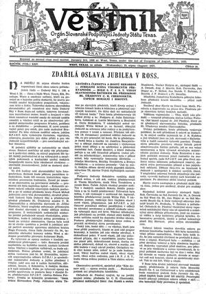 Primary view of Věstník (West, Tex.), Vol. 25, No. 34, Ed. 1 Wednesday, August 25, 1937