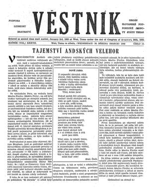 Primary view of object titled 'Věstník (West, Tex.), Vol. 37, No. 13, Ed. 1 Wednesday, March 30, 1949'.