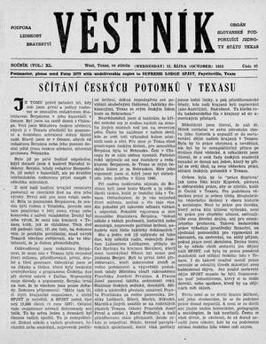 Primary view of object titled 'Věstník (West, Tex.), Vol. 40, No. 42, Ed. 1 Wednesday, October 15, 1952'.