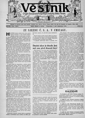 Věstník (West, Tex.), Vol. 26, No. 36, Ed. 1 Wednesday, September 7, 1938