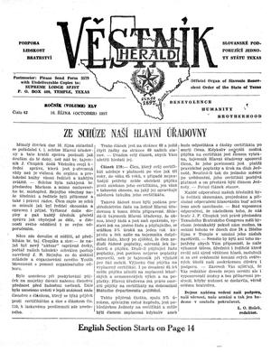Primary view of object titled 'Věstník (West, Tex.), Vol. 45, No. 42, Ed. 1 Wednesday, October 16, 1957'.