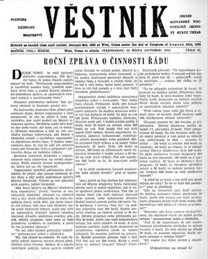 Primary view of object titled 'Věstník (West, Tex.), Vol. 39, No. 43, Ed. 1 Wednesday, October 24, 1951'.