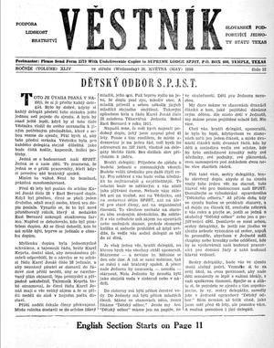 Primary view of object titled 'Věstník (West, Tex.), Vol. 44, No. 22, Ed. 1 Wednesday, May 30, 1956'.