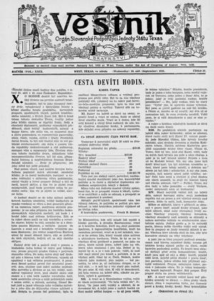 Věstník (West, Tex.), Vol. 29, No. 37, Ed. 1 Wednesday, September 10, 1941