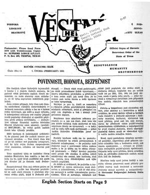 Věstník (West, Tex.), Vol. 49, No. 5, Ed. 1 Wednesday, February 1, 1961